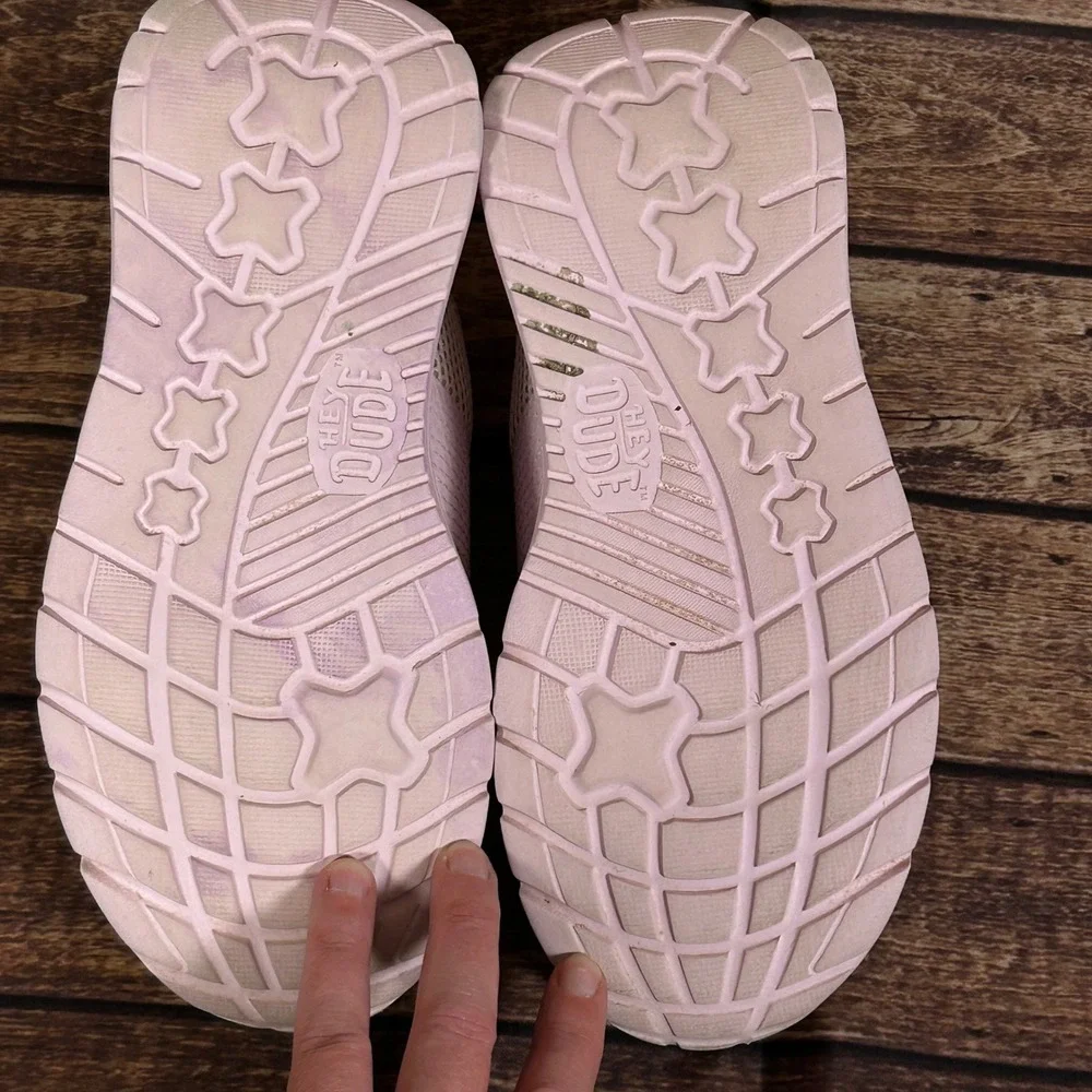 Hey Dude Sirocco Play Kids‎ Sneakers Pink White Glitter Rose Gold Size J5